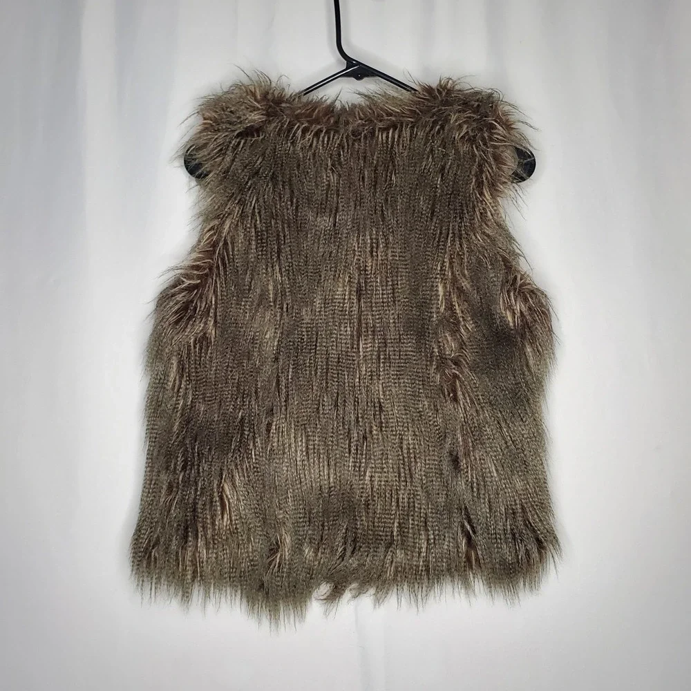 Charlotte Russe Faux Fur Vest Small Brown Black Hook Eye V-Neck Forest Fairy